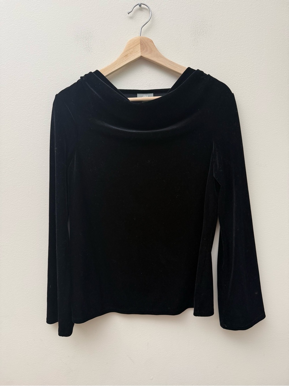 J. Jill Black Velvet Long-Sleeve Cowl Neck Top